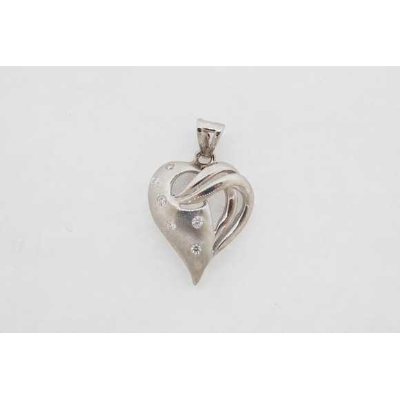 Estate Sale 14k White Gold Cubic Zirconia Heart Pendant Vintage Style